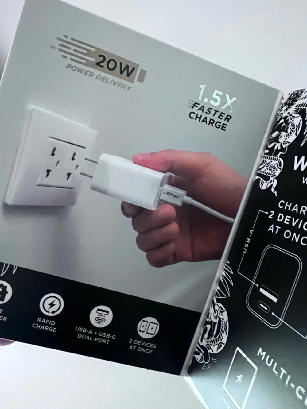 Ed Hardy Rapid Charge Wall Charger with Skull & Rose Tattoo Graphic